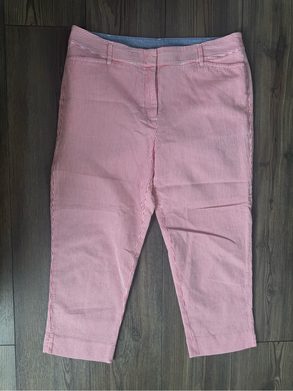 TALBOTS 8P Women’s Red White Seersucker Stripe Perfect Crop Pants